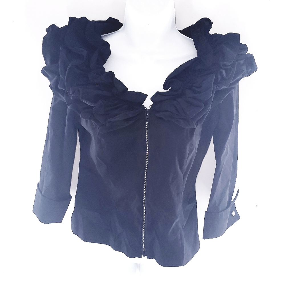 Joseph Ribkoff Size 4 Us Black Blouse Ruffle Neck